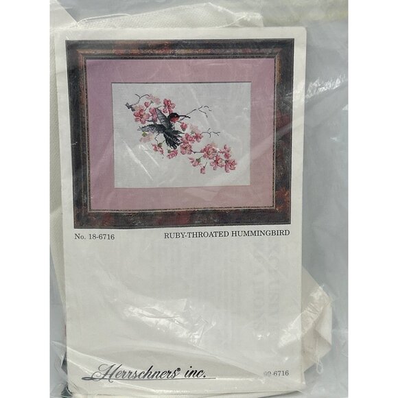 Cross Stitch Kit Ruby-Throated Hummingbird  Herrschners Floral R 18-67716 - Picture 2 of 5